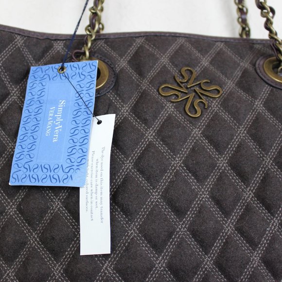 Simply Vera Vera Wang Brown Cocoa Quilted Handbag Shoulder Bag - Picture 4 of 11